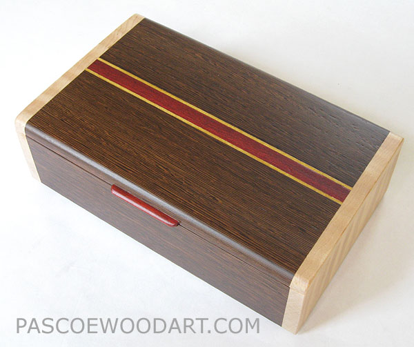 Decorative wood keepsake box - Handmade wood box made of wenge laminated to a cherry core with maple ends, satinwood and bloodwood accents