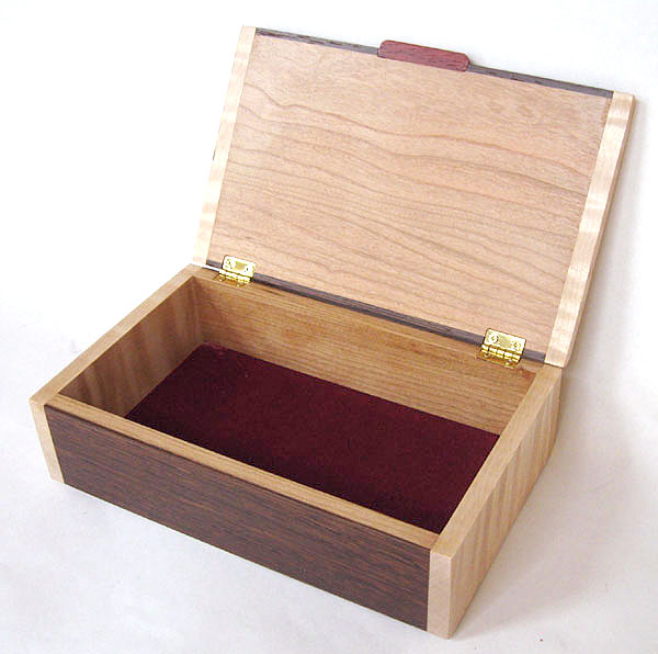 Handmade decorative wood keepsake box - open view
