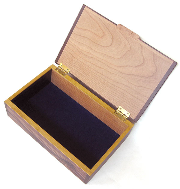 Handmade wood keepsake box open view - Decorative photo box, valet box