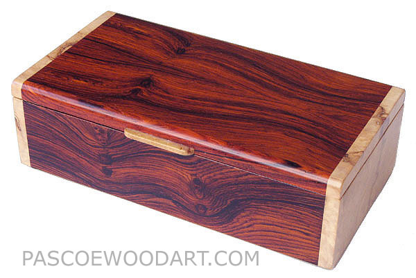 Handmade wood keepsake box - Cocobolo wood box with maple burl ends