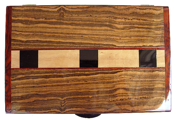 Decorative wood box - box top view -Bocote, Ceylon satinwood, ebony