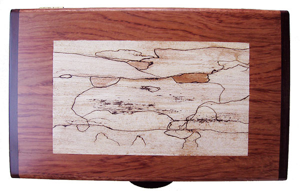 Spalted maple inlayed box top - Decorative keepsake box made of bubinga, spalted maple, bois de rose