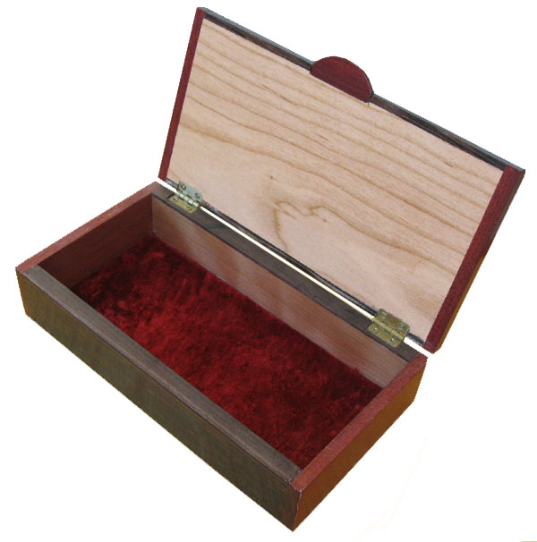 Handmade wood keepsake box - open view