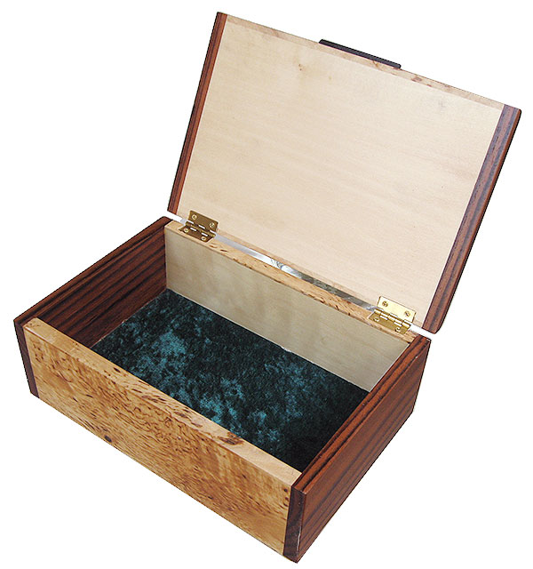 Handmade wood box open view - Decorative wood keepsake box