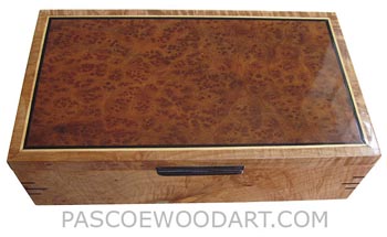 Handmade wood box - Decorative keepsake box made of bird's eye camphor burl, solid figured maple