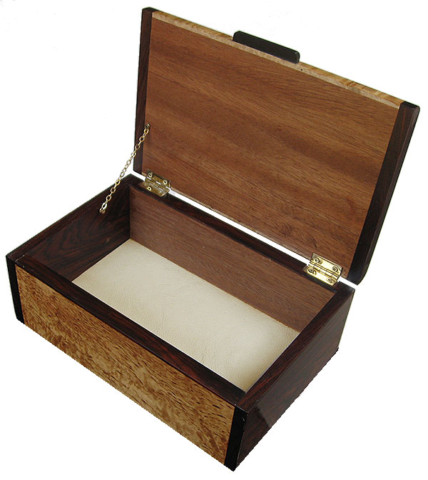 Handcrafted wood keepsake box - open view