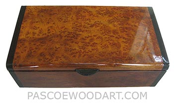 Handmade wood box - Decorative wood keepsake box made of camphur burl with bois de rose ends