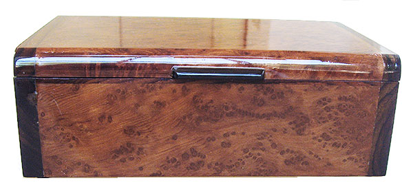 Bird's eye redwood burl box front - Handmade decorative wood keepsake box
