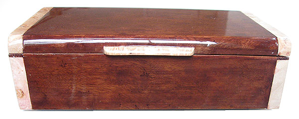 Camphor burl box front - Handmade decorative wood keepsake box