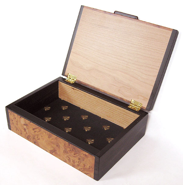 Handmade decorative wood keepsake box - Amboyna burl and ebony box - open view