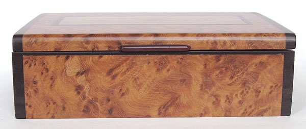 Ambyna burl and ebony wood keepsake box - front view