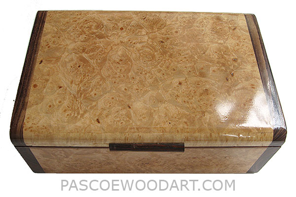 Handmade wood box - Decorative wood keepsake box made of maple burl with Brazilian kingwood ends