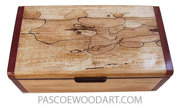 Handmade wood box - Decorative wood keepsake box made of spalted maple with purple heart ends
