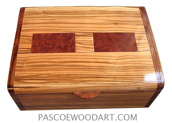 Handmade wood box - Decorative wood keepsake box made of Italian olive wood with Honduras rosewood ends