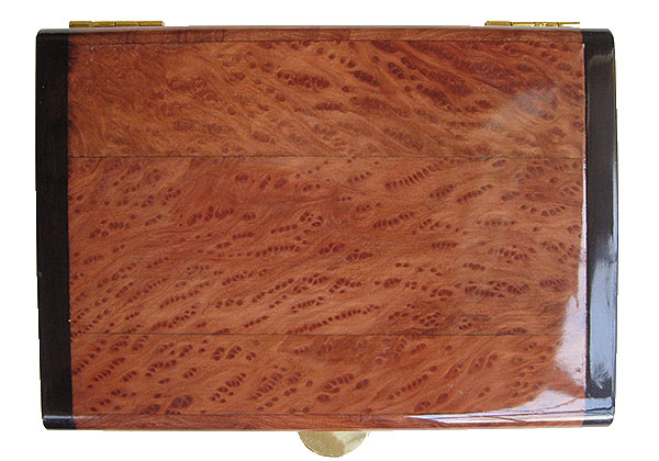 Redwood burl framed in African blackwood box top - Handmade wood keepsake box