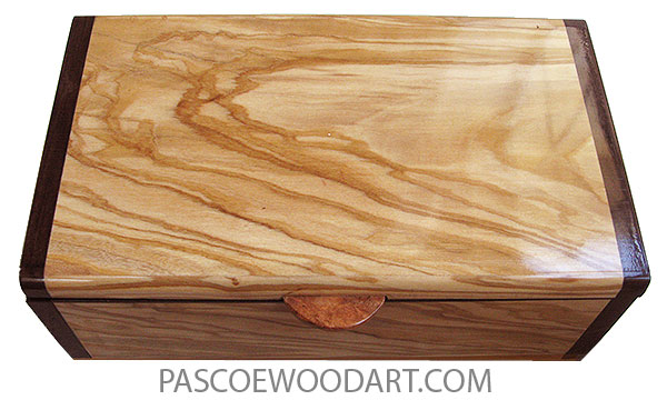 Handmade wood box - Decorative wood keepsake box made of Mediterranean olive with Santos rosewood ends