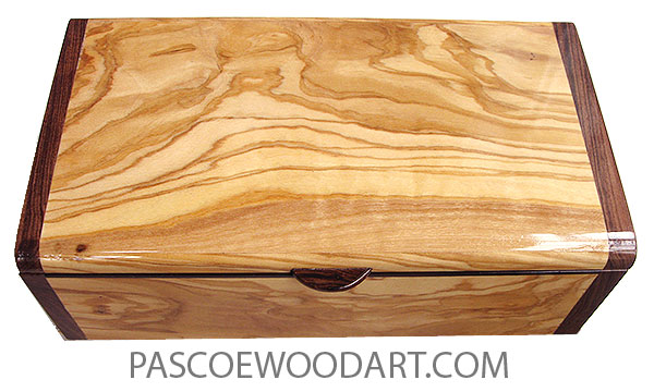 Handmade wood box - Decorative wood keepsake box made of Mediterranean olive with Santos rosewood ends