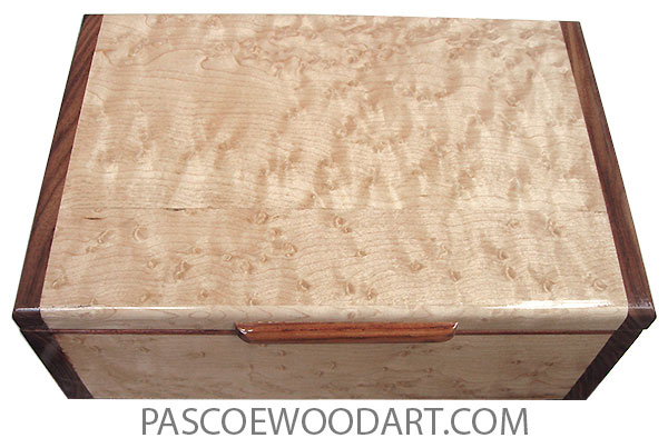 Handmade wood box - Wood keepsake box made of birds eye maple with Santos rosewood ends
