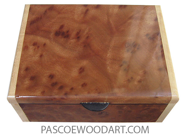 Handmade wood box - Keepsake box made of camphor burl with birds eye maple ends