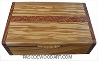 Handmade wood Box- Keepsake box made of Mediterranean olive with Honduras rosewood ends and lacewood inlay top
