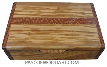 Handmade wood Box- Keepsake box made of Mediterranean olive with Honduras rosewood ends and lacewood inlay top