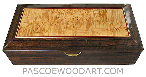 Handcrafted wood box - Decorative wood keepsake box made of ziricote with masur birch center framed top