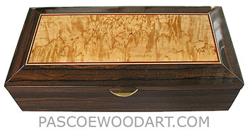 Handcrafted wood box - Decorative wood keepsake box made of ziricote with mazur birch center framed in ziricote with bloodwood, Ceylon satinwood striping