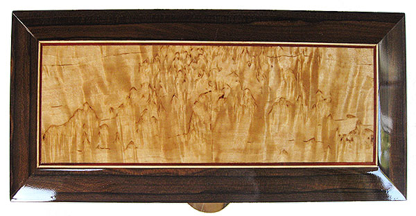 Masur birch center framed in ziricote with bloodwood, Ceylon satinwood striping box top - Handmade decorative wood keepsake box
