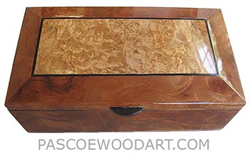 Handcrafted wood box - Decorative wood keepsake box made of camphor burl with maple burl framed in camphor burl top