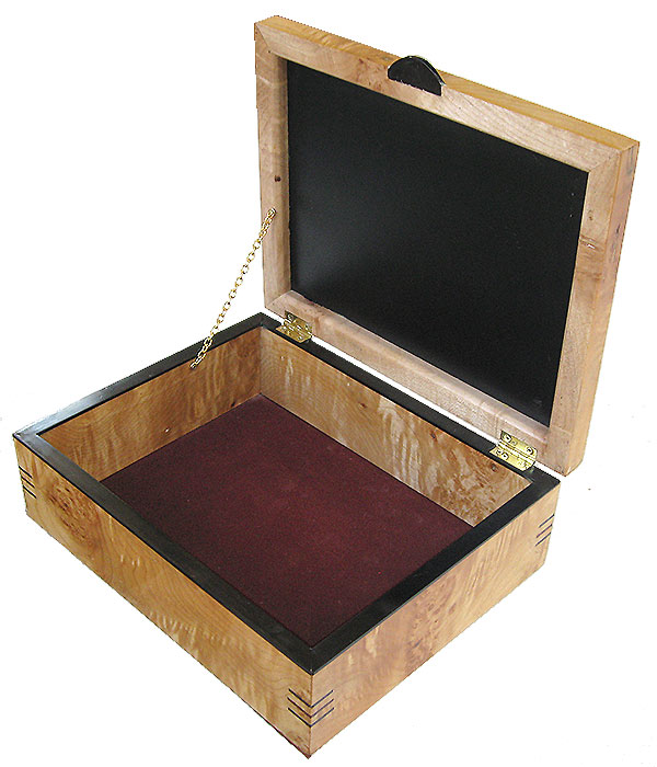 Handcrafted wood box open view - Decorative wood keepsake box