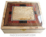 Handcrafted large wood box - Decorative wood keepsake box made of burley maple with a mosaic of ebony, padauk, shedua an masur birch top