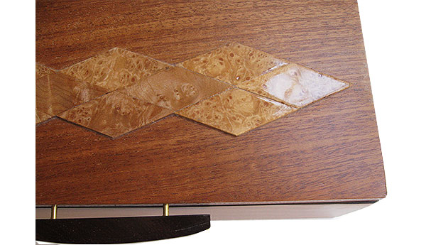 African mahogany box top with maple burl design - close up