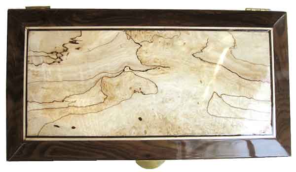 Spalted maple framed in beveled ziricote box top - Handmade decorative wood keepsake box