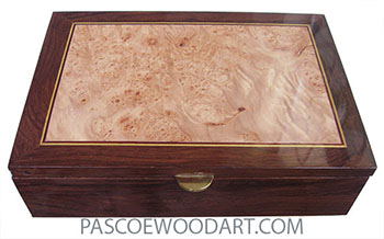 Handmade wood box - Keepsake made of Madagascar rosewood with maple burl center top
