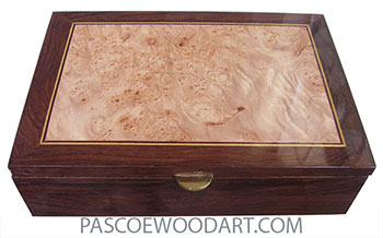 Handmade wood box - Keepsake made of Madagascar rosewood with maple burl center top
