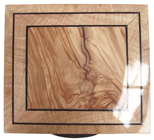 Mediterranean olive center framed in maple burl with ebony stringings box top - Handmade wood box