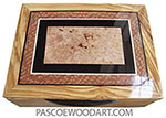 Handmade wood box - Decorative keepsake box made of Mediterranean olive, maple burl, African blackwood, lacewood
