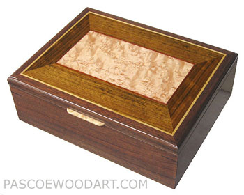 Handcrafted wood box - Decorative keepsake box made of walnut with shedua, bird's eye maple inlaid top