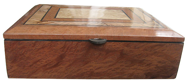 Bird's Eye Redwood Burl box front - Handcrafted wood keepsake box