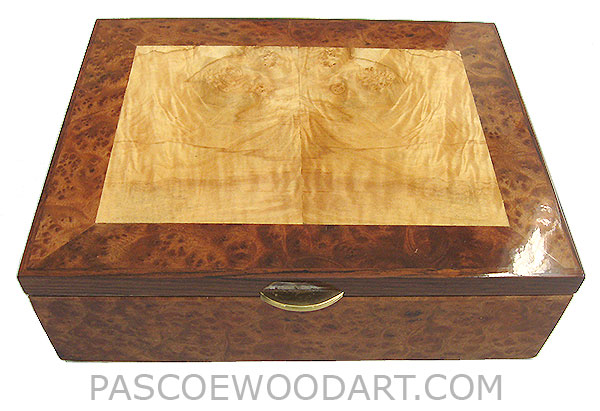 Handcrafted wood box - Decorative wood keepsake box made of camphor burl, maple burl, Honduras rosewood