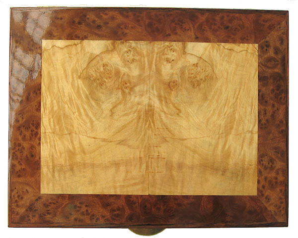 Maple burl inlaid camphor burl box top - Handcrafted decorative wood  keepsake box