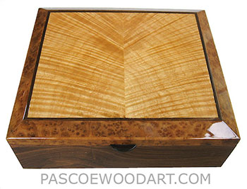 Handcrafted wood box - Decorative wood keepsake box made of Santos rosewood with flame maple inlaid camphor burl top