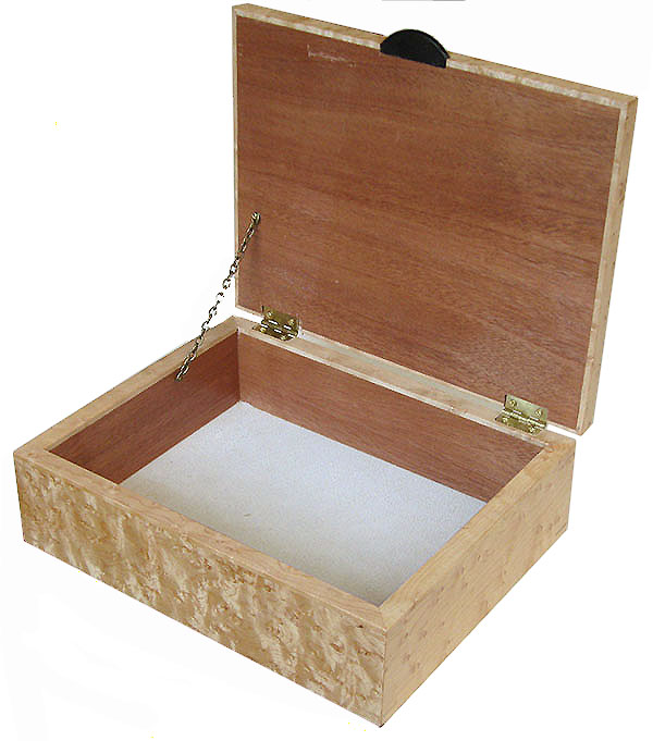 Handmade wood box open view - Decorative bird's eye wood keepsake box 