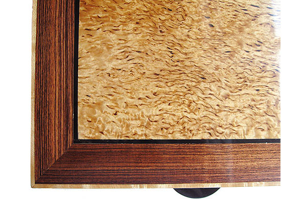Masur birch framed in Brazilian kingwood box top close-up 