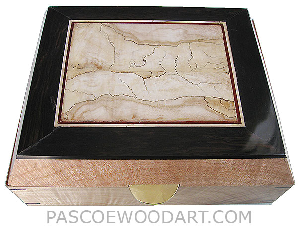 Handcrafted wood box - Decorative wood keepsake box made of figured maple with blackline spalted maple center framed in African blackwood top