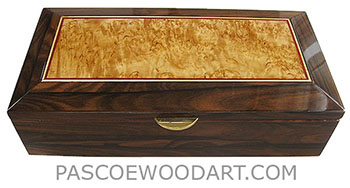 Handcrafted wood box - Decorative wood keepsake box made of ziricote with masur birch inset top
