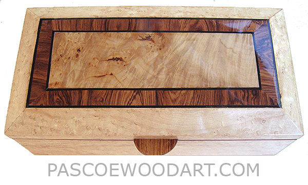 Handcrafted wood box - Decorative wood keepsake box made of birds eye maple with burley maple framed in Honduras rosewood and birds eye maple with ebony stringing top, with sliding tray
