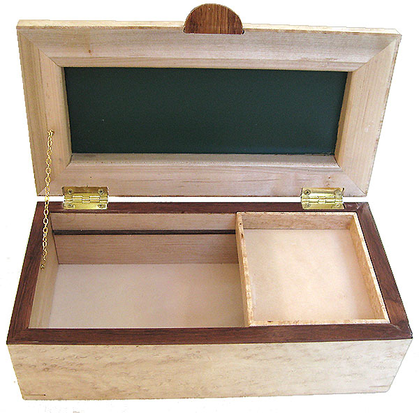 Handcrafted wood box with sliding tray - open view