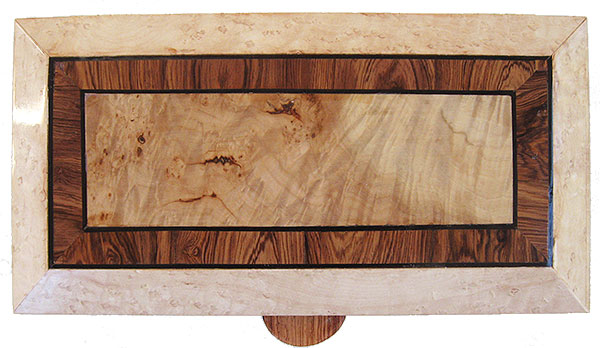 Burley maple framed in Honduras rosewood and birds eye maple with ebony stringing box top - Handmade wood decorative keepsake box