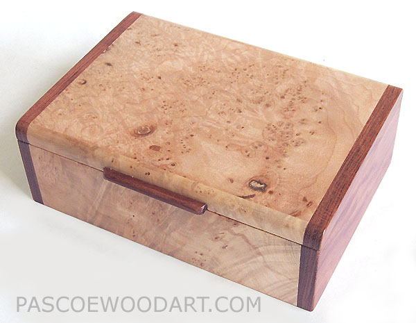 Handmade decorative wood keepsake box - Maple burl keepsake box with bubinga ends